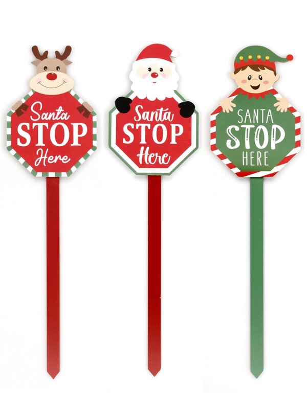 Assorted Santa Reindeer Or Elf Stop Here Garden Stake | 56cm