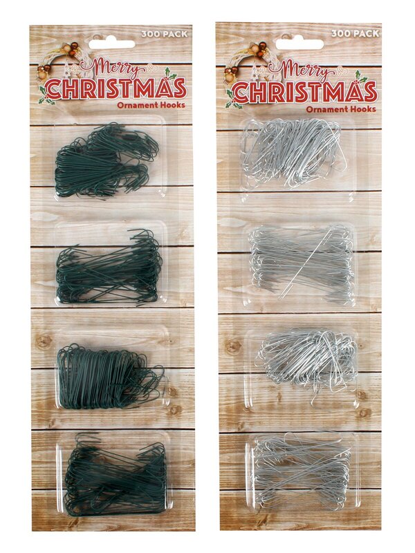 Assorted Two Size Silver / Green Wire Christmas Ornament Hangers - 300 pack