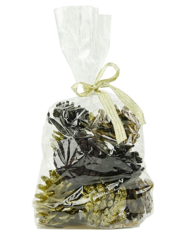 Bag Of Decorative Natural & Gold Pine Cones - 300g