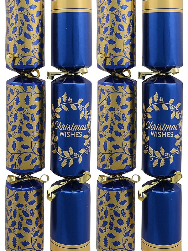 Blue & Gold With Christmas Wishes Holly Vine & Wreath Bon Bons - 12 x 29cm