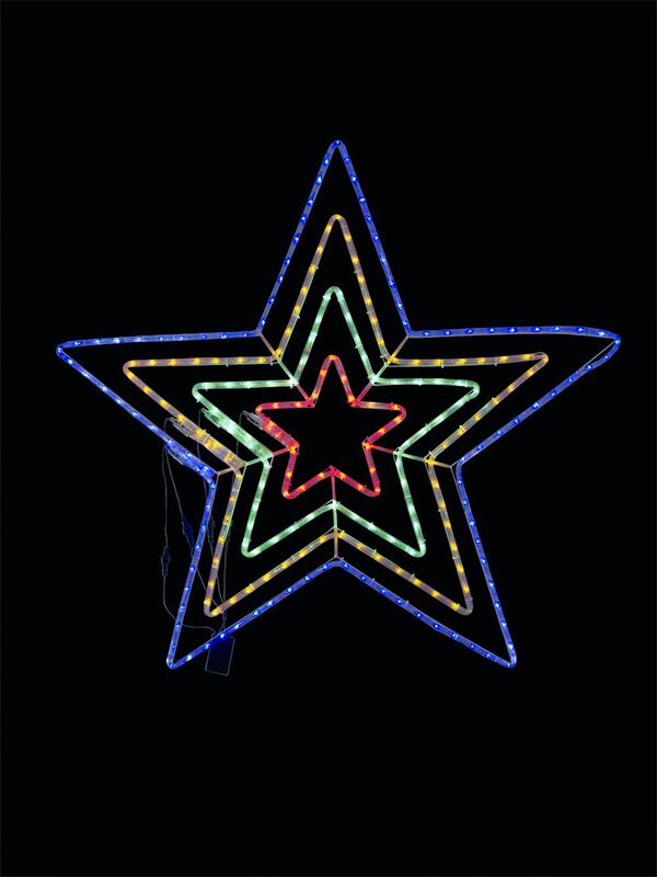 Blue, Orange, Green & Red Quadruple Star Rope LED Light Silhouette - 1.1m