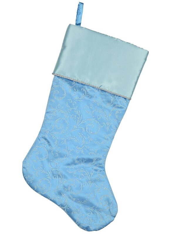 Blue With Light Blue Pattern Satin Christmas Stocking - 52cm