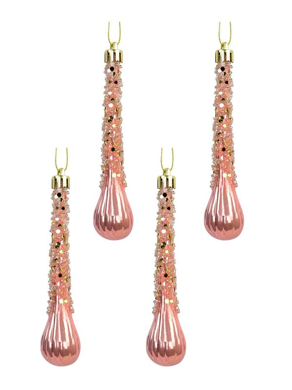 Blush Pink Icicle Teardrop Hanging Ornaments - 4 x 12cm