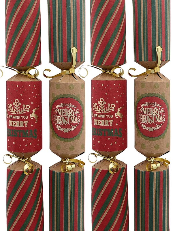 Brown & Red With Gold Logo Kraft Christmas Cracker Bon Bons - 8 x 30cm
