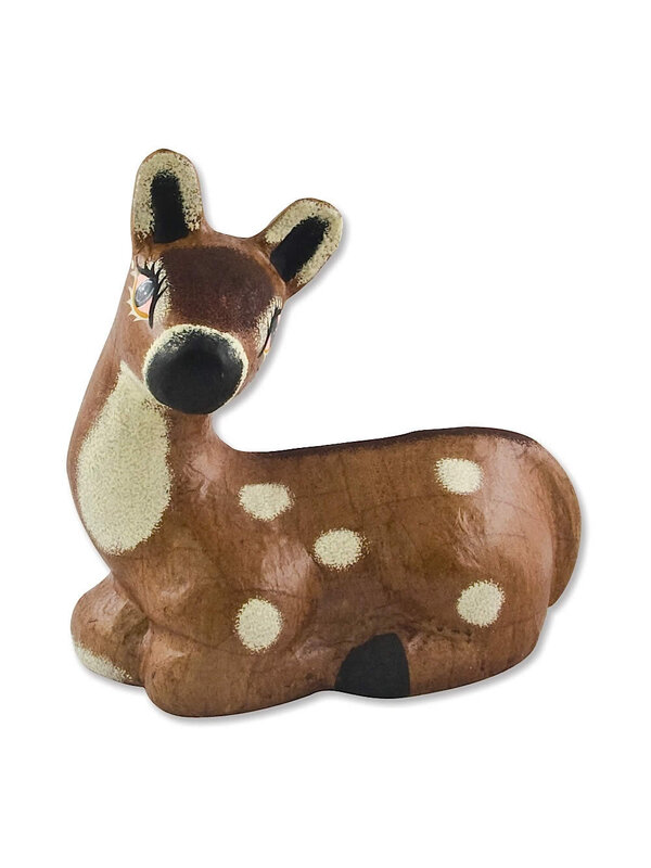 Brown Sitting Paper Mache Reindeer Calf - 28cm