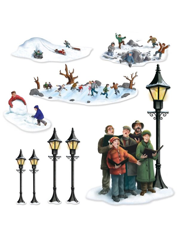 Carolers & Town Winter Scene Props - 9 pack