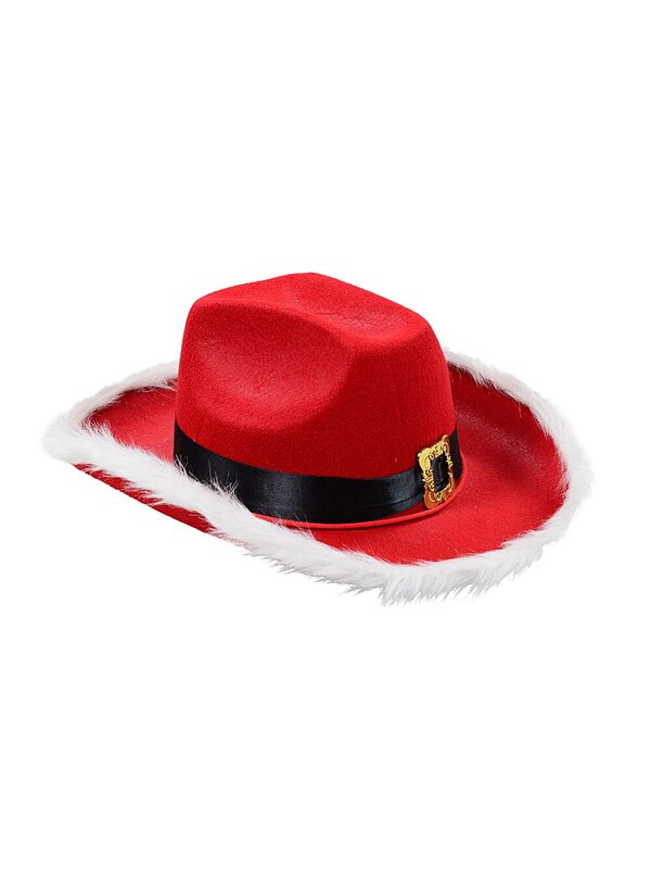 Cattleman Cowboy Santa Hat Gold Buckle Stampede String | One Size Fits Most
