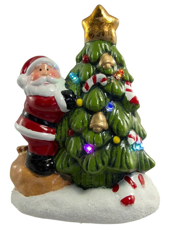 Ceramic Santa With LED Lit Christmas Tree - 16cm