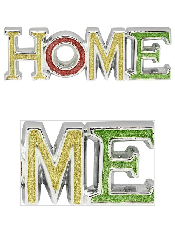 Ceramic Silver Border ' HOME ' Ornament with Glittered Colour Letters - 32cm