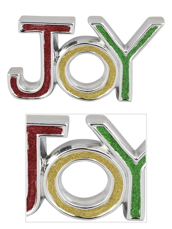 Ceramic Silver Border JOY Ornament With Glittered Colour Letters - 19cm