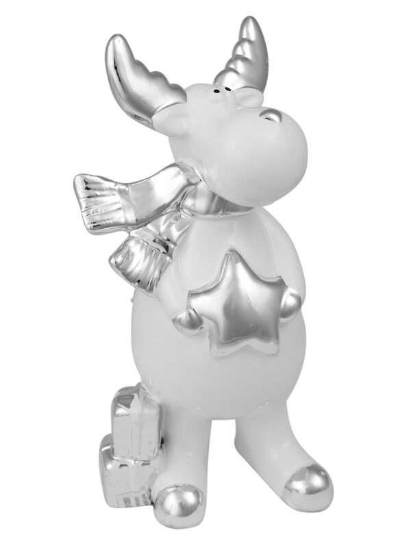 Ceramic Standing Reindeer With Silver Accents - 19cm
