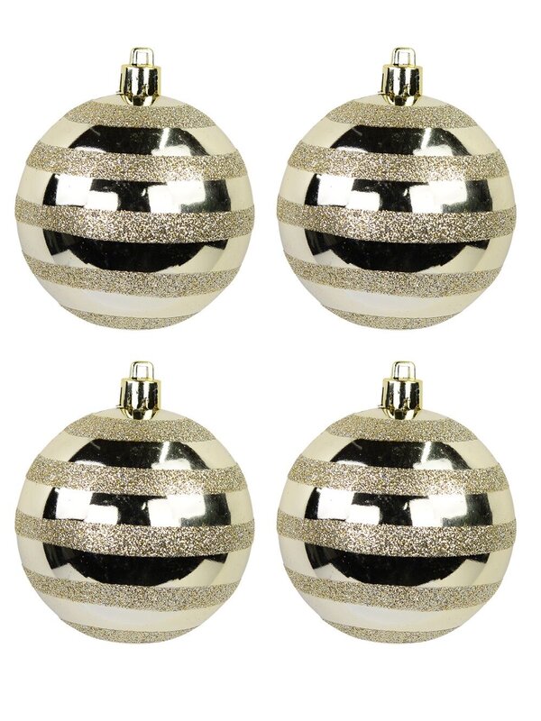 Champagne Gloss Baubles With Glitter Stripes - 6 x 70mm