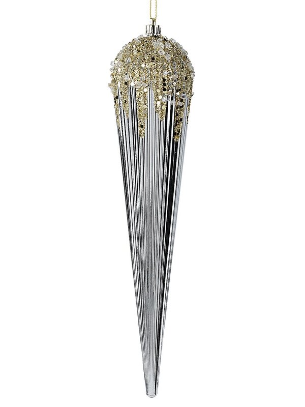 Champagne Textured & Gold Sequin Icicle Whimsical Essential Ornament | 28cm