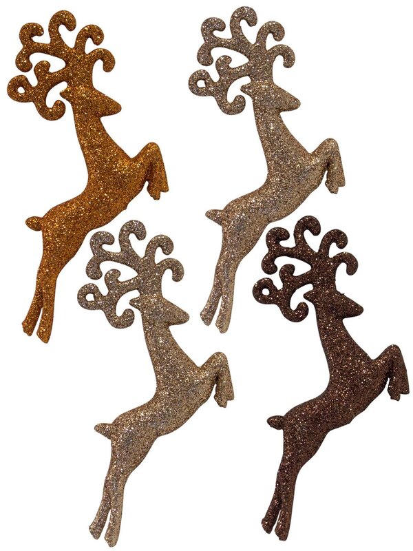 Chocolate, Copper & Gold Glittered Deer Decorations - 4 x 10cm