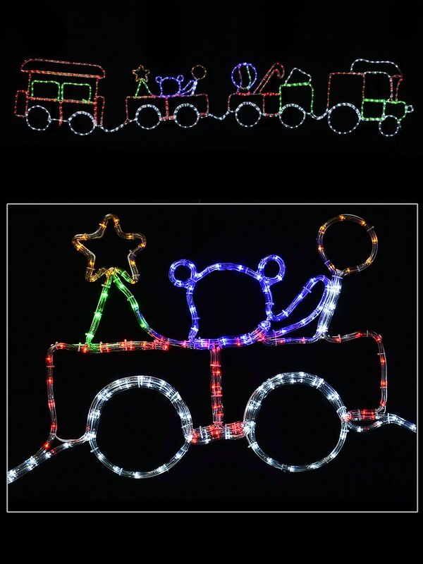 Christmas 2D Rope Light Silhouette Train With 3 Carriages - 2.8m