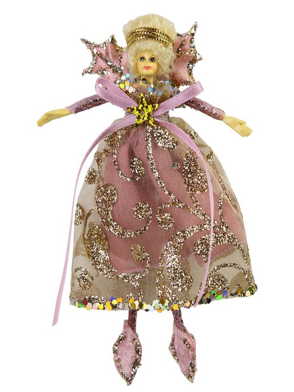 Christmas Fairy Hanging Ornament With Dusty Pink Wings - 15cm