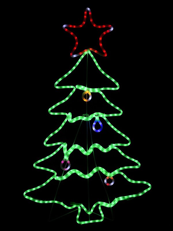 Christmas Tree with Star & Ball LED Rope Light Silhouette - 1.1m