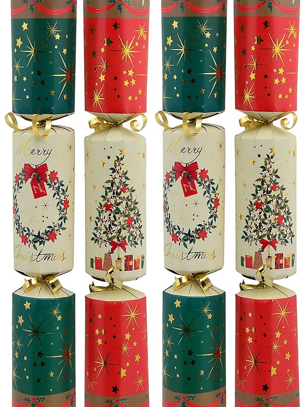 Christmas Tree & Wreath Pattern White Christmas Cracker Bon Bons - 6 x 34cm
