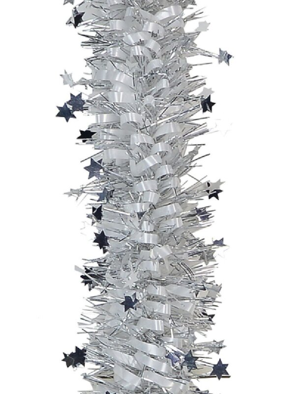Classic 4ply Silver Star & Loop Fir Christmas Tinsel Garland | 2.7m x 90mm