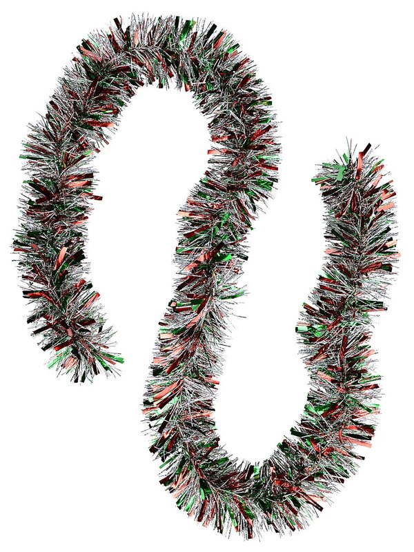 Classic 6ply Red, Green & Silver Thick & Thin Fir Tinsel Garland | 2m x 90mm