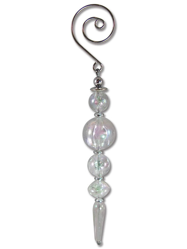 Clear & Iridescent Beaded Icicle Drops - 6 x 14cm
