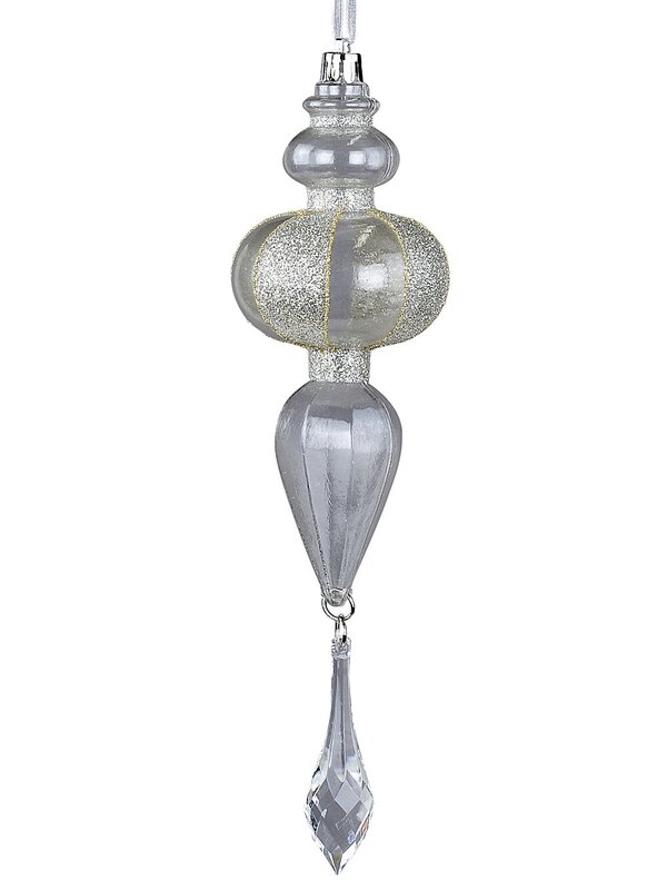 Clear Lustrous Grand Silver Glittered Ball Finial Drop | 24cm