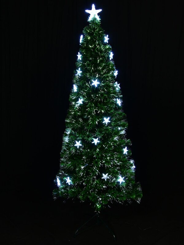 Cool White Fibre Optic Christmas Tree With 230 Tips & Star Decorations - 1.8m