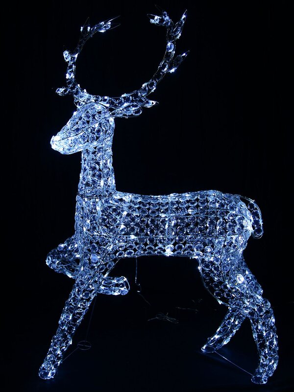 Cool White LED Crystal 3D Winter Reindeer - 1.3m