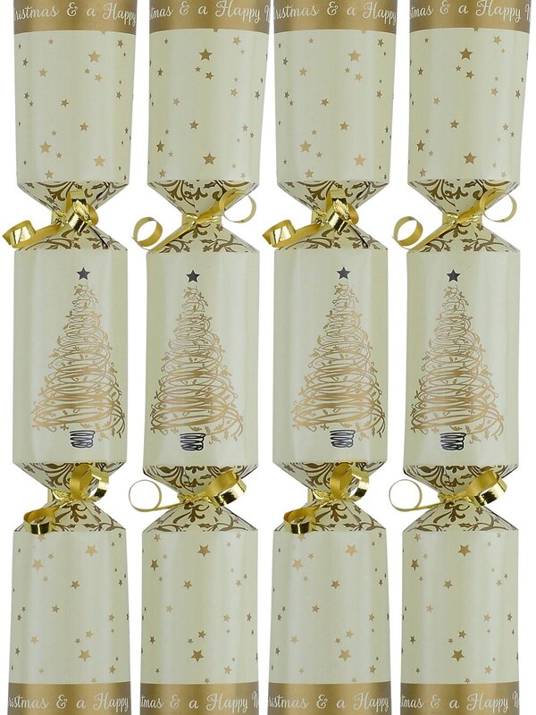 Cream With Gold Christmas Tree & Stars Christmas Cracker Bon Bons - 50 x 26cm