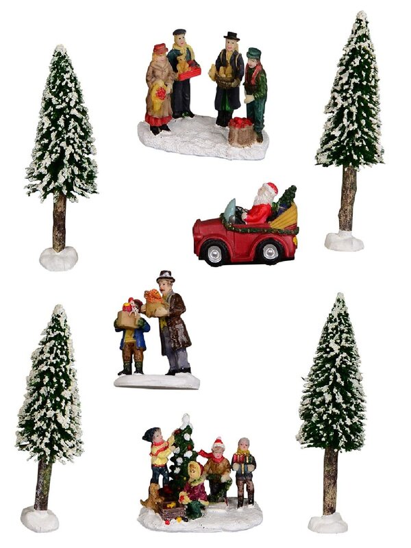 Cruising Santa, Decorating Tree & Gift Giving Christmas Figurines - 8 Piece Set