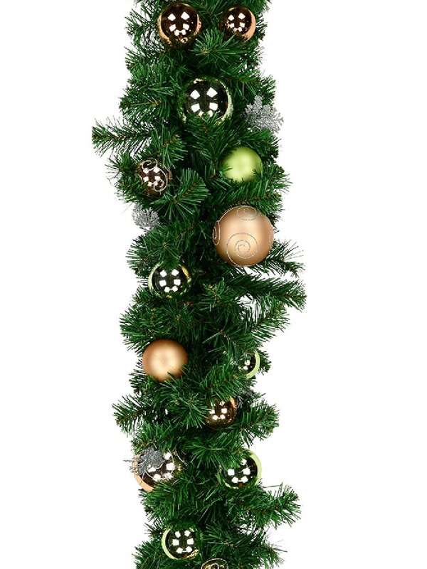 Decorated Antique Mint & Rose Gold Baubles Pine Christmas Garland - 2.3m