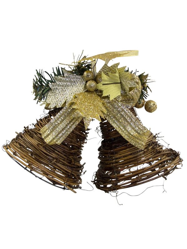 Decorated Gold Rattan Double Bell - 20cm