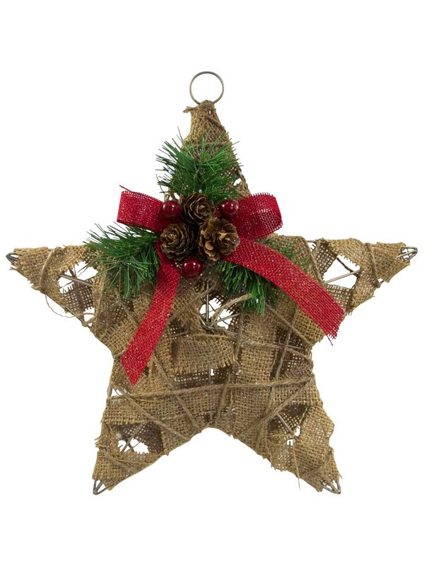 Decorated Hessian 3D Wired Star - 25cm
