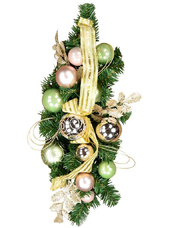 Decorated Pink & Mint Bauble, Whisker Loop & Leaf Stem Centrepiece - 60cm