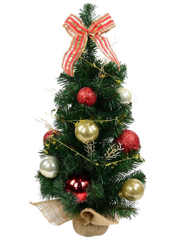 Decorated Red & Gold Bauble, Ribbon & Twigs Pine Table Top Tree - 60cm