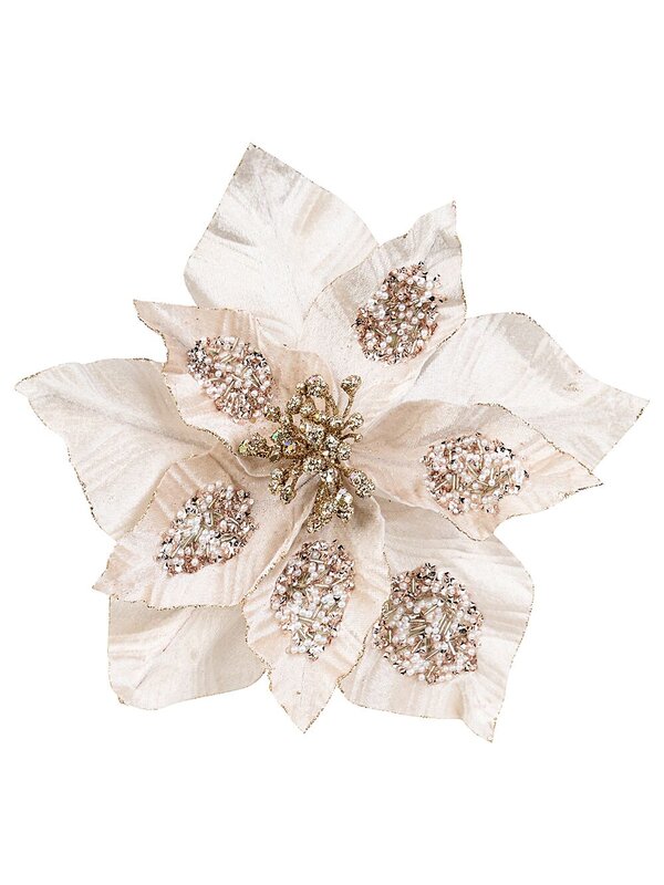 Decorated Rose Gold Poinsettia Christmas Tree Clip Pick | 29cm