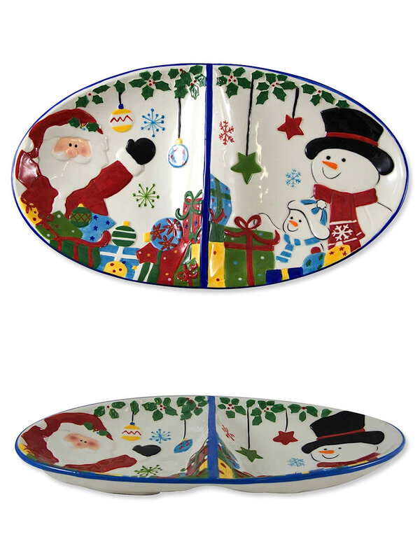 Double Sided Ceramic Christmas Snack Plate - 33cm