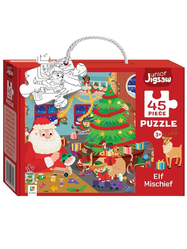 Elf Mischief 45 Piece Reversible Junior Jigsaw | Puzzle & Colouring Activity
