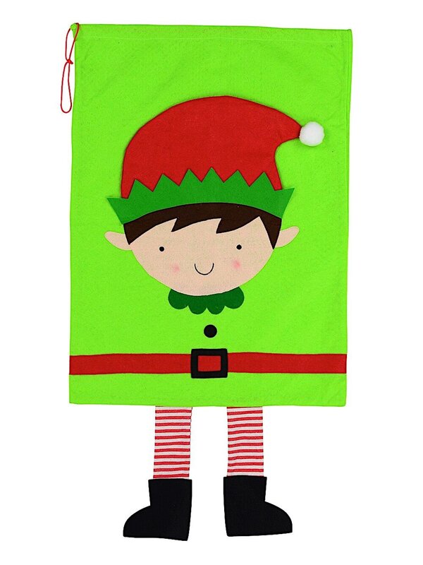 Elf With Dangling Legs Green Christmas Gift Santa Sack - 90cm