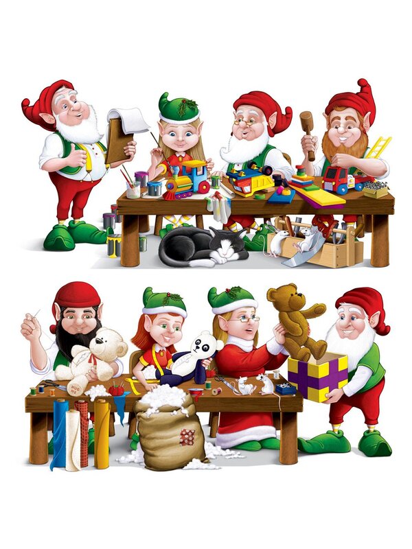 Elves In Santa's Workshop Wall & Window Decoration - 80cm