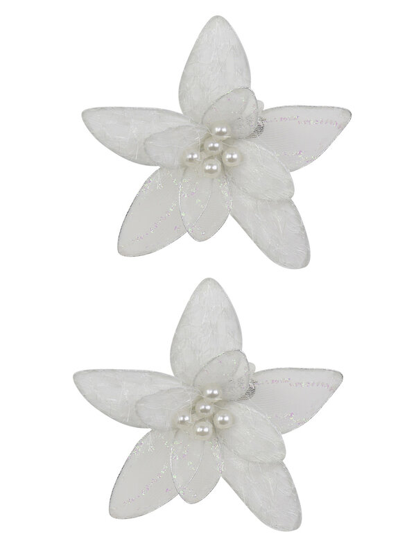 Fabric Flower Hanging Ornament With Ivory Pearl Embellishment - 2 x 13cm