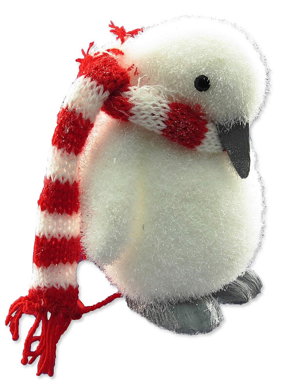 Flocked Styrofoam Furry Penguin Snow Sculpture - 17cm