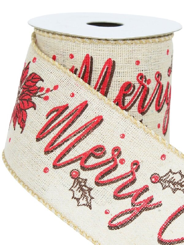 Font & Floral Pattern On Mesh Fabric Wide Cut Christmas Craft Ribbon - 3m