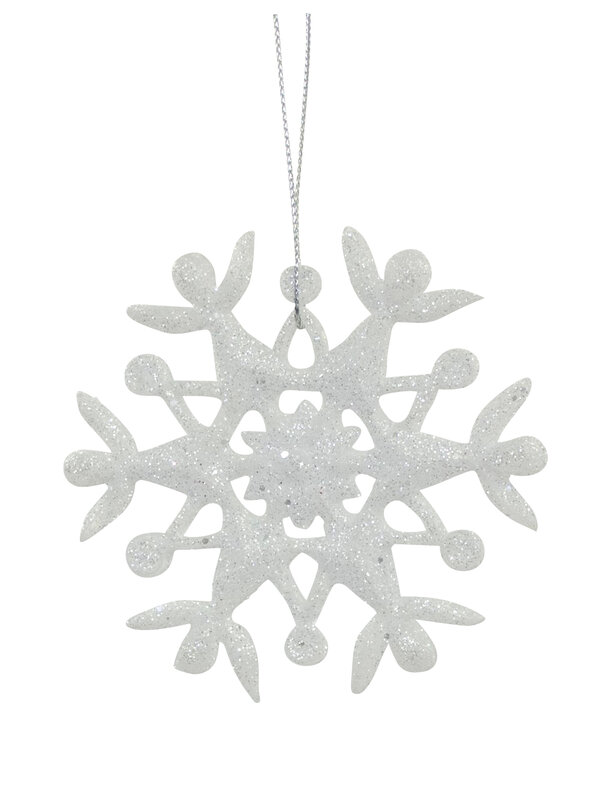Frosted Glittered Snowflake Hanging Ornament - 90mm