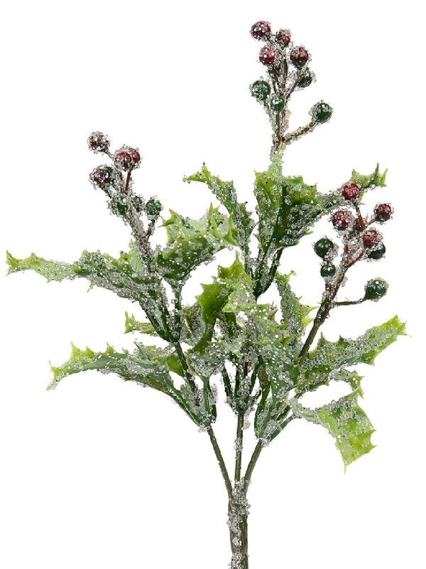 Frosted Mistletoe & Berries Natural Look Pine Christmas Stem Pick - 27cm
