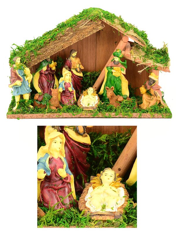 Full Stable Christmas Nativity Scene With Embedded Figurines - 30cm (stable)
