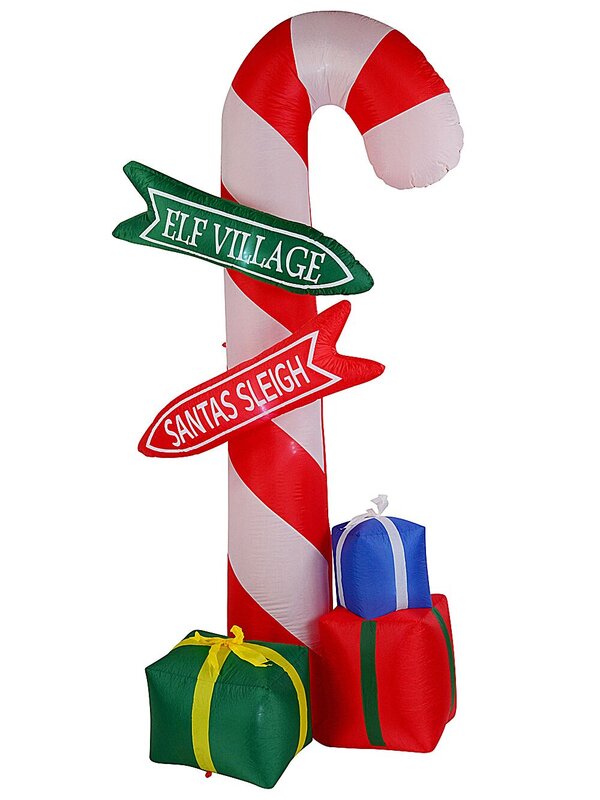 Giant Candy Cane Signpost & Christmas Gifts Outdoor LED Inflatable | 2.7m