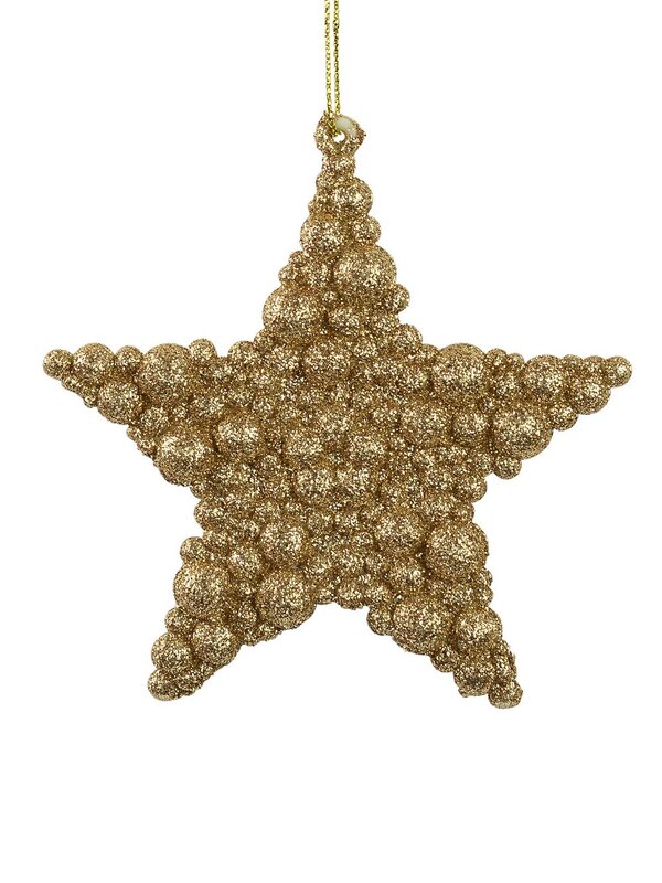Glittered Rose Gold Bubble Textured Star Hanging Decoration - 95mm