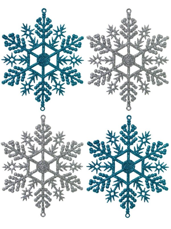 Glittered Turquoise & Silver Snowflake Hanging Decorations - 12 x 10cm