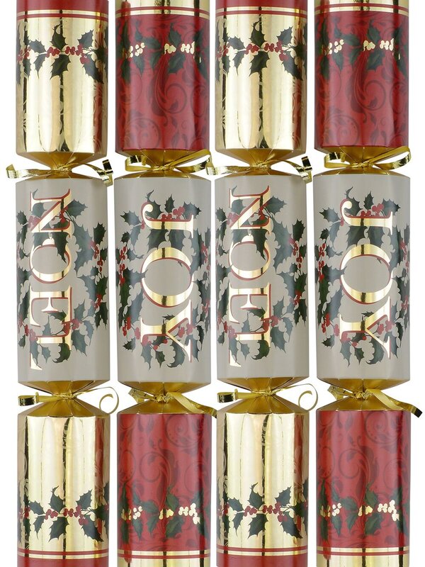 Gold, Cream & Red Noel & Joy Luxury Christmas Cracker Bon Bons - 10 x 36cm